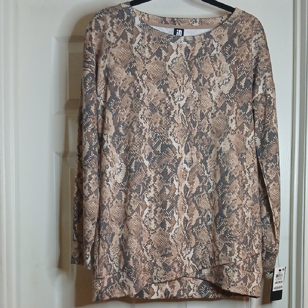Ideology Snake Print Chocolate Malt‎ Long Sleeve Top Size Medium